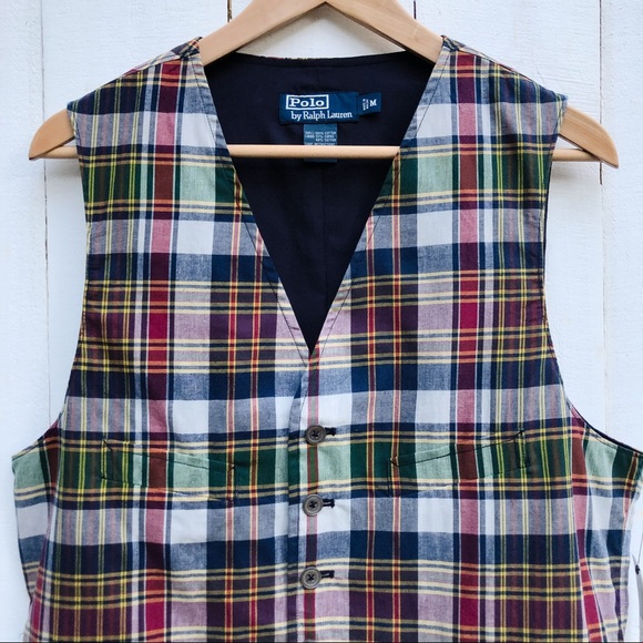 NWT Polo by Ralph Lauren Men’s Madras Plaid Vest Medium - Picture 3 of 9